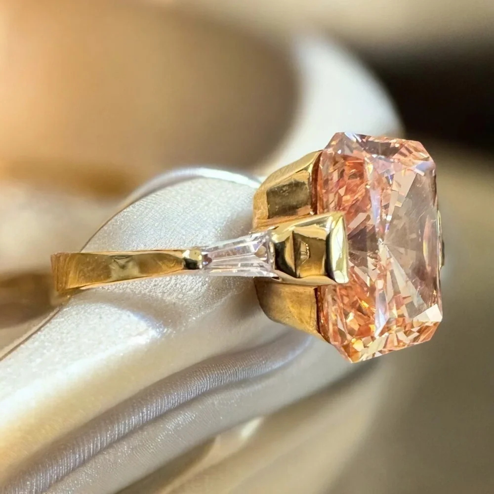 Peach Cubic Zirconia Gold Over Sterling Silver Ring (6.75)
